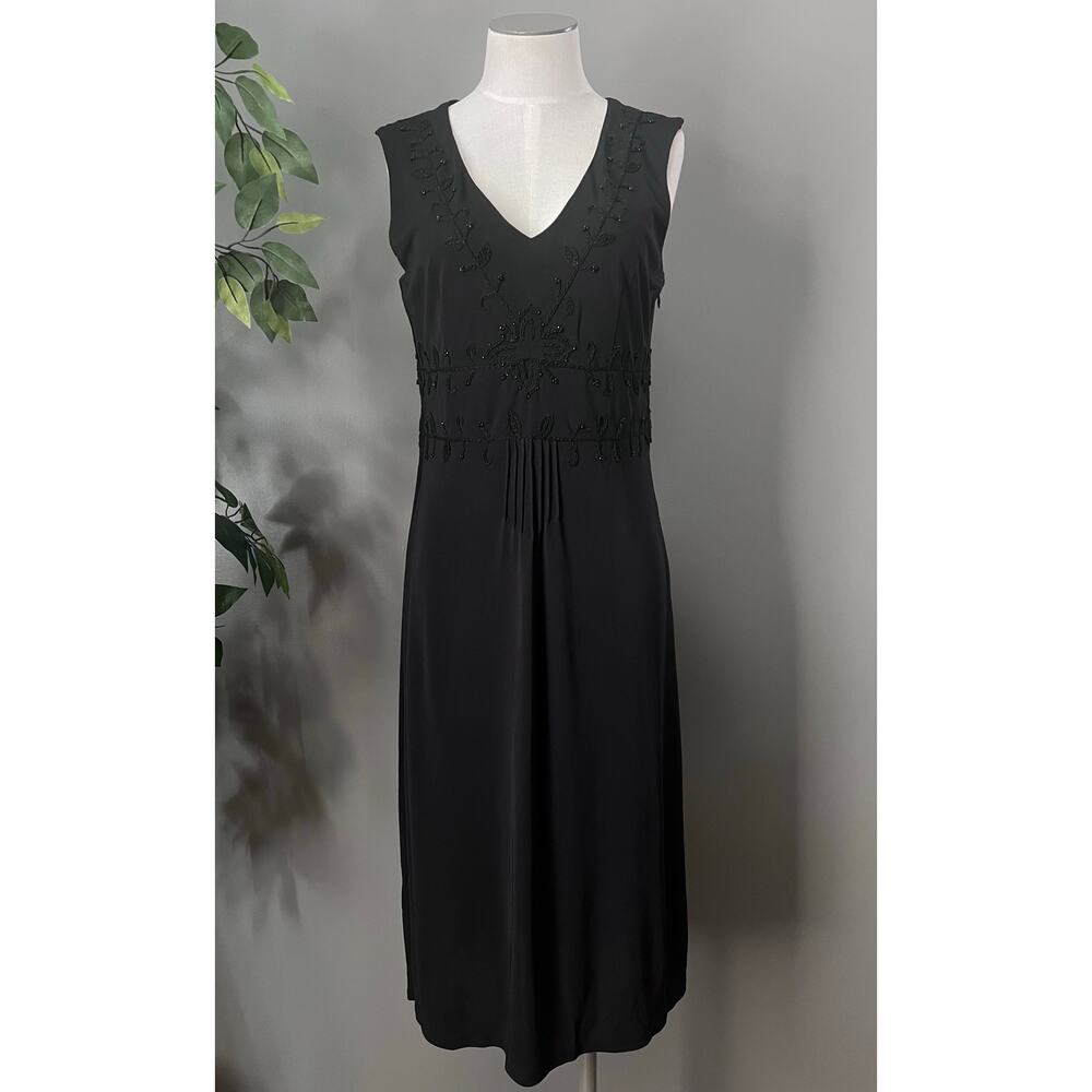 Ann Taylor LOFT Black Vintage Bead Whimsigoth Witchy Fairy Midi Dress Sz 8